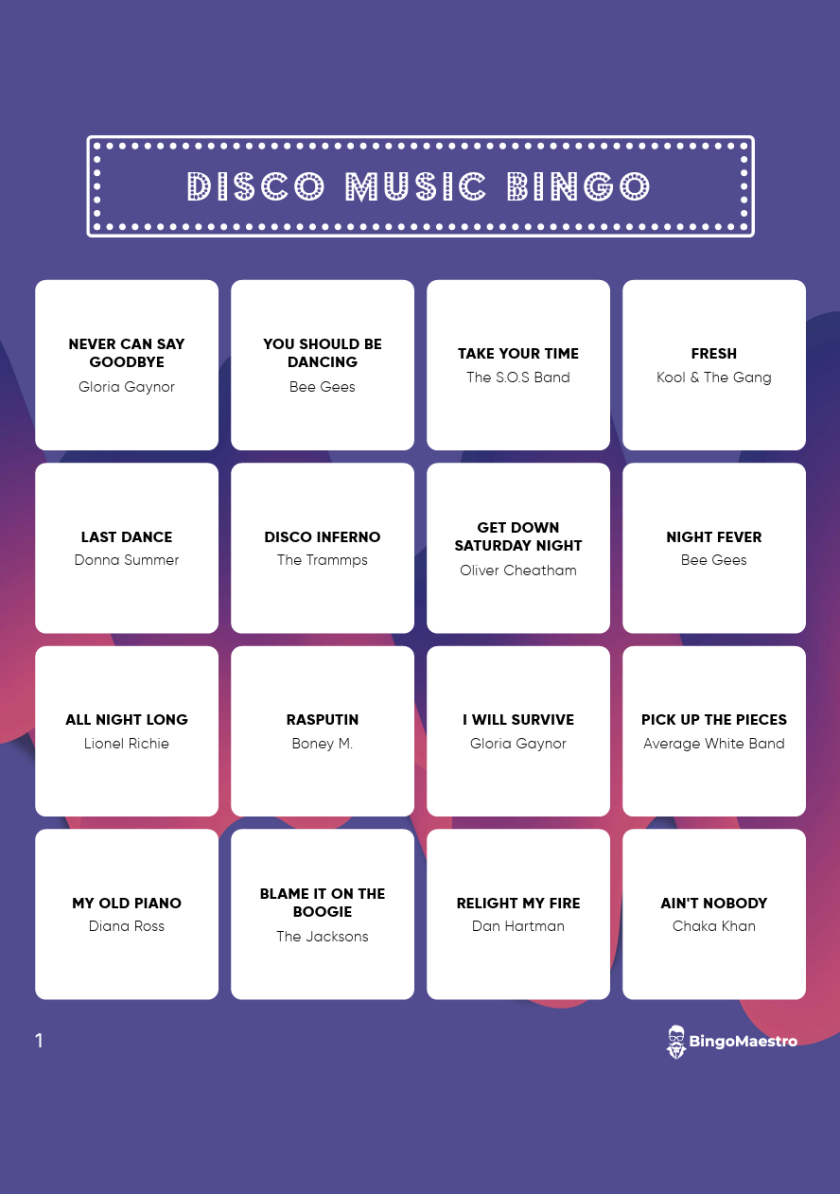 Music Bingo card