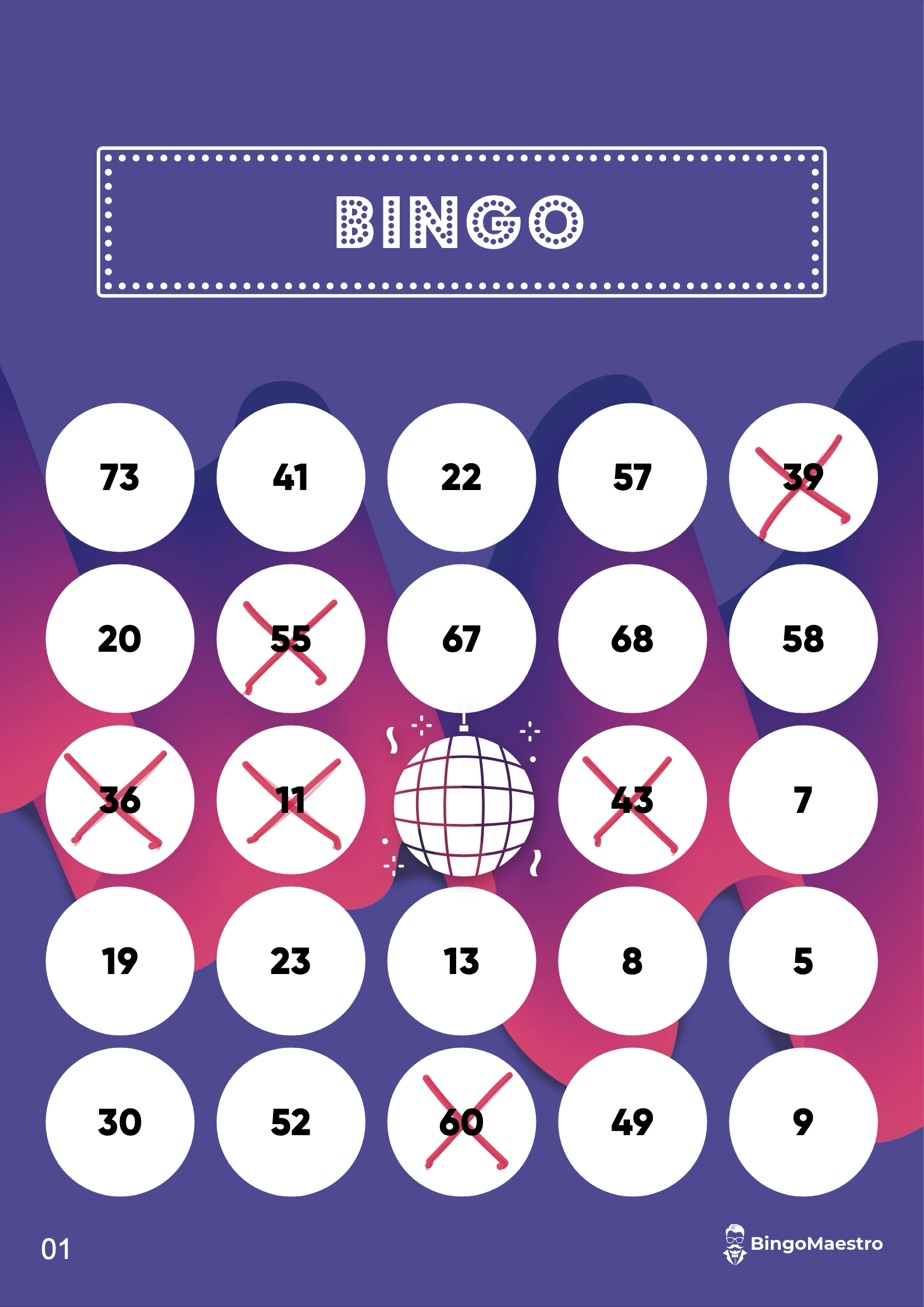 Played bingo card with six crosses