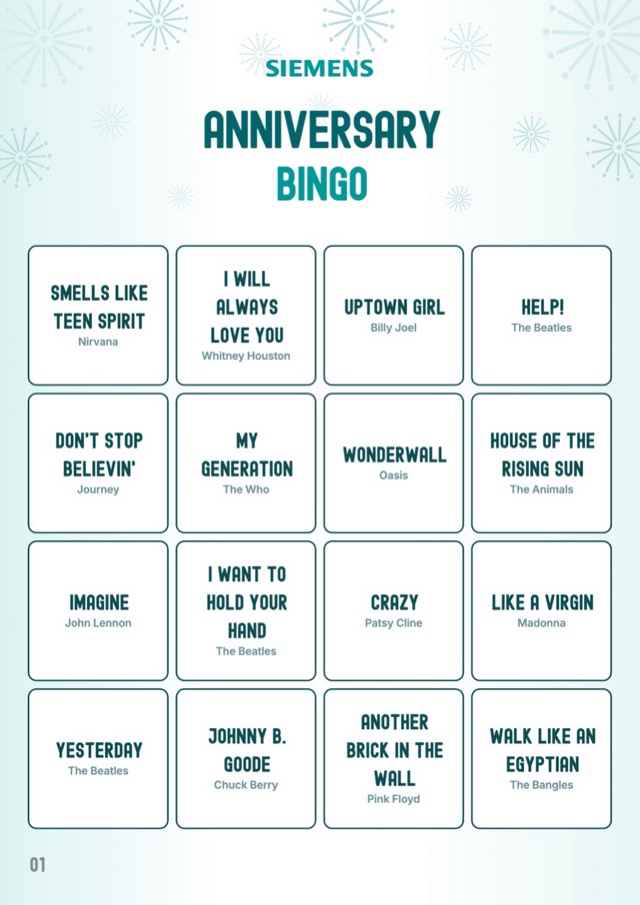 Example design: music bingo card in the house style of Siemens
