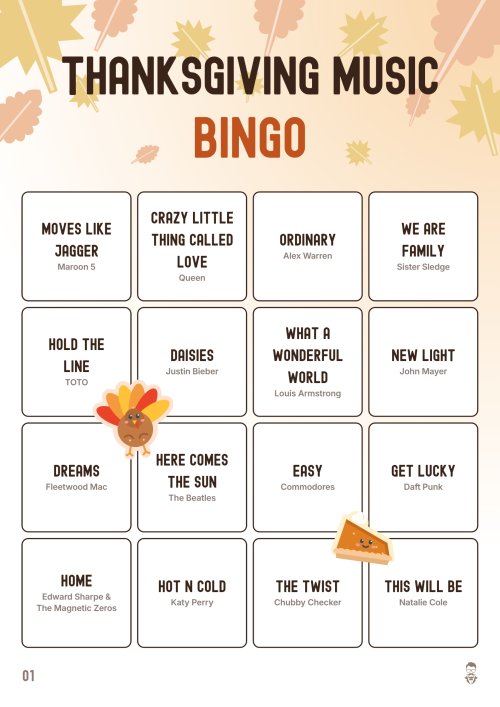 Thanksgiving Music Bingo