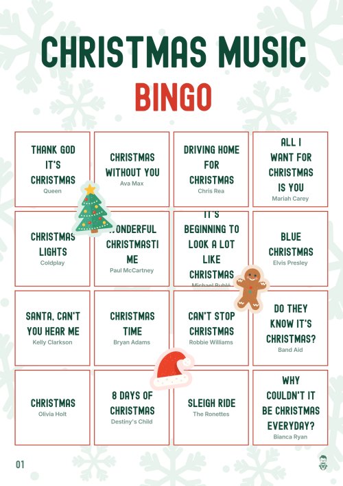 Christmas Music Bingo
