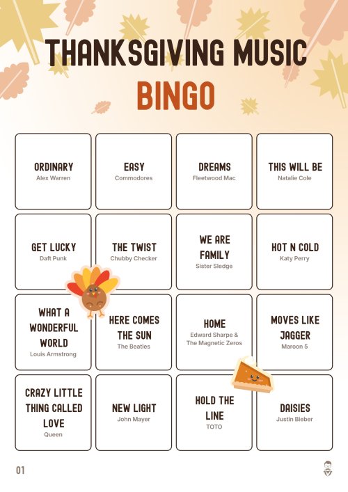 Thanksgiving Music Bingo