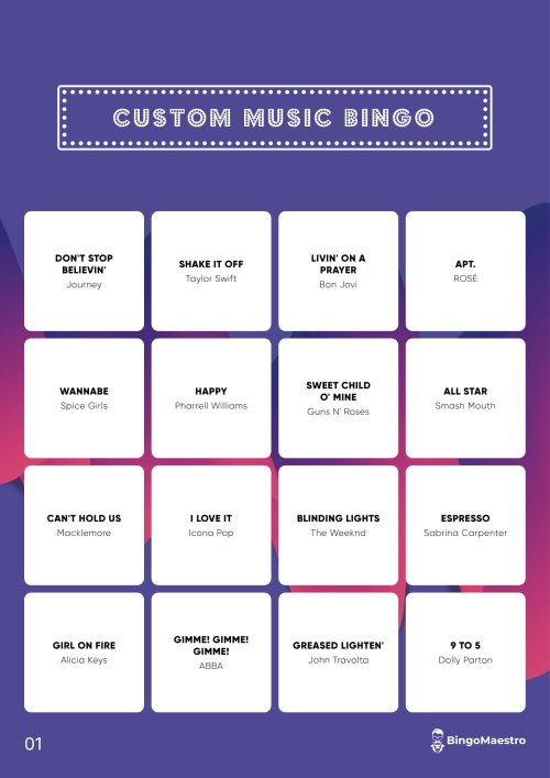 Custom Music Bingo